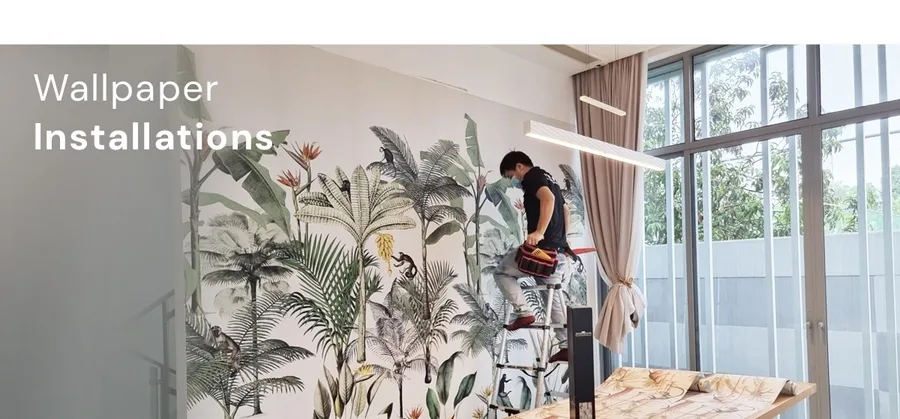 Tropical mural wallpaper installations